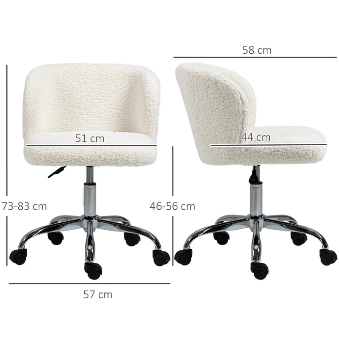 White Teddy Fleece Swivel Office Chair with Adjustable Height and Wheels for Home Office