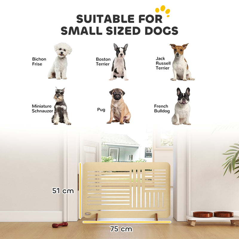 Freestanding Wooden Pet Gate for Small Dogs with Stable Feet 75 x 51 cm Natural Wood AOSOM
