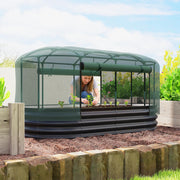 Galvanised Raised Garden Bed With Self Watering System and Mesh Cover 6x3ft Dark Grey Green AOSOM
