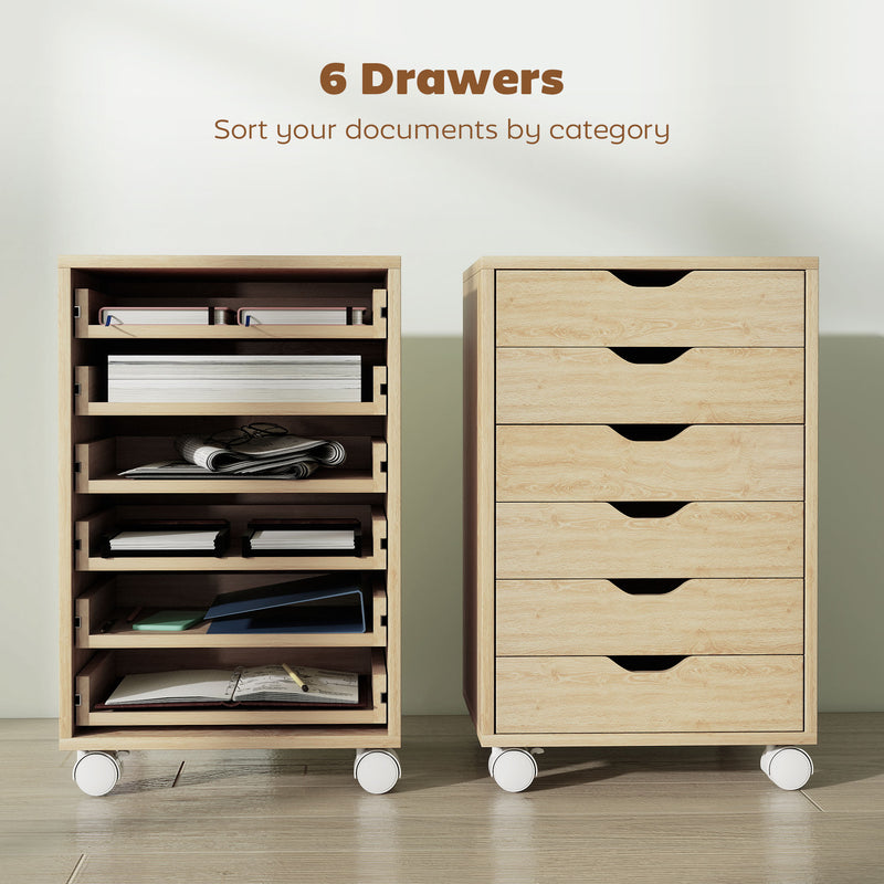 Under Desk Storage Cabinet with 6 Drawers for Home Office Organisation Oak Wood Effect