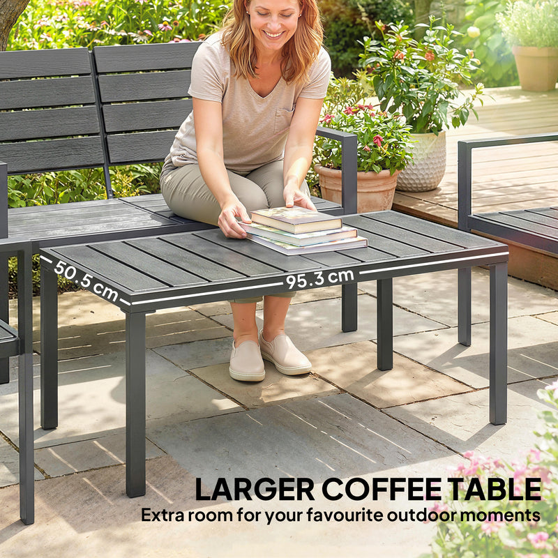 4pc Garden Furniture Set for All-Weather Outdoor Relaxing with Loveseat Coffee Table and Chairs Outsunny