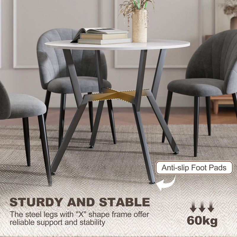 Round High Gloss Dining Table With Metal Legs Ideal For Kitchen Or Living Room White