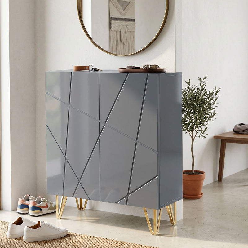 Shoe Cabinet with Adjustable Shelves for Hallway Storage and Clutter-Free Entrance High Gloss Grey