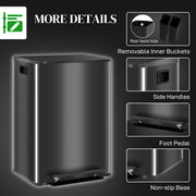 60L Dual Compartment Kitchen Recycling Bin with Deodoriser Holders Stainless Steel, Black