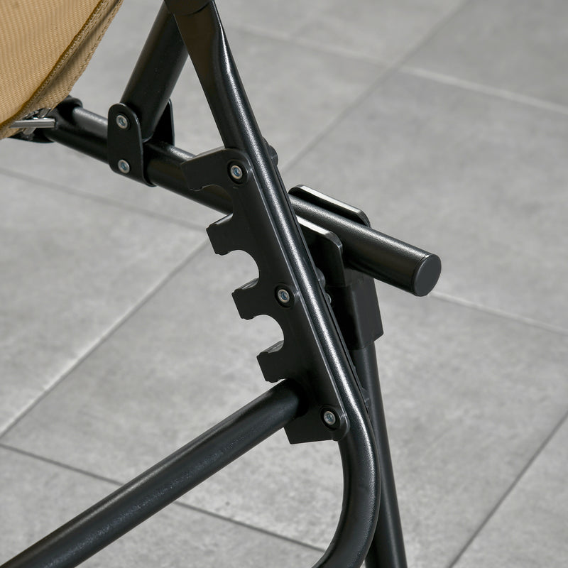 Beige Folding Sun Lounger Set of 2 with Adjustable Backrest and Pillow for Garden or Beach