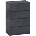 Modern 4 Drawer Chest of Drawers With High Gloss Finish For Bedroom Storage Grey AOSOM