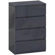 Modern 4 Drawer Chest of Drawers With High Gloss Finish For Bedroom Storage Grey AOSOM
