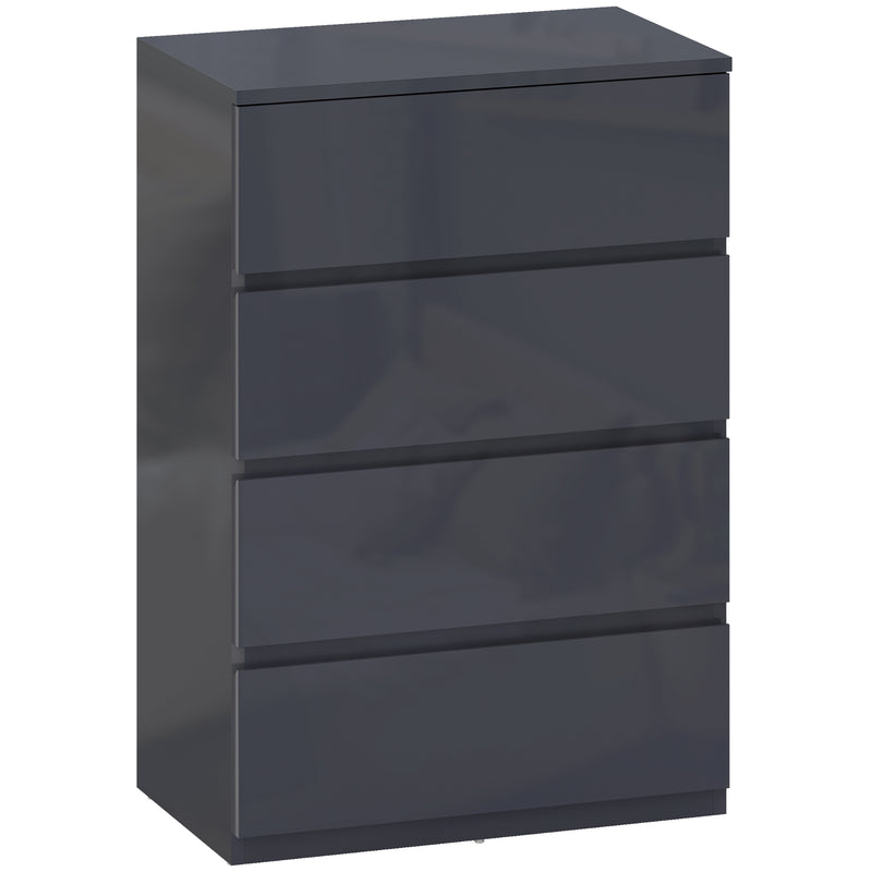 Modern 4 Drawer Chest of Drawers With High Gloss Finish For Bedroom Storage Grey AOSOM