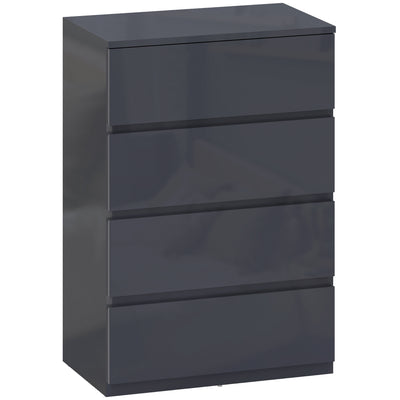 Modern 4 Drawer Chest of Drawers With High Gloss Finish For Bedroom Storage Grey AOSOM