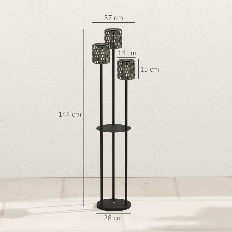 Solar Garden Floor Lamp with Hand Woven Rattan Shade for Outdoor Lighting Black Grey Outsunny