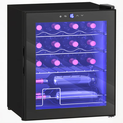 16 Bottle Wine Cooler Fridge With Adjustable Temperature For Home Bar Use Black AOSOM