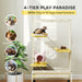 4 Level Rolling Small Animal Cage With Ramps Water Bottle and Deep Tray Beige by PawHut