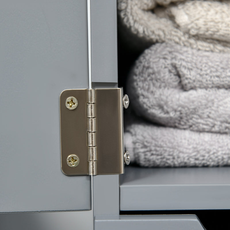 Tall Freestanding Bathroom Cabinet With Drawers And Open Shelves For Small Spaces Grey