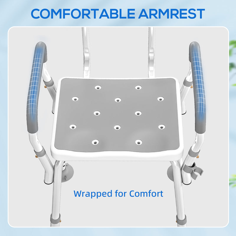 Height Adjustable Shower Chair with Backrest and Armrests for Elderly and Disabled, Light Grey