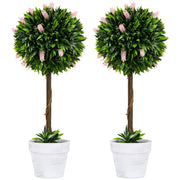Set of 2 Artificial Topiary Ball Trees with Flowers for Indoor or Outdoor Display Pink