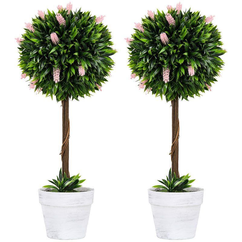 Set of 2 Artificial Topiary Ball Trees with Flowers for Indoor or Outdoor Display Pink
