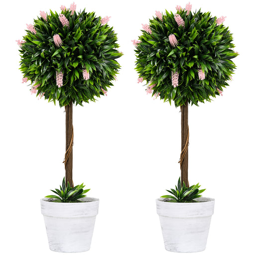 Set of 2 Artificial Topiary Ball Trees with Flowers for Indoor or Outdoor Display Pink