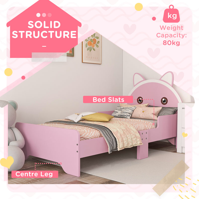Toddler Cat Bed Frame with Guardrails for Ages 3 to 6 Fun Kids Bedroom Furniture, Pink