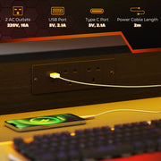 Black Gaming Desk with LED Lights and Power Outlets 100 x 60cm Z Shaped by HOMCOM