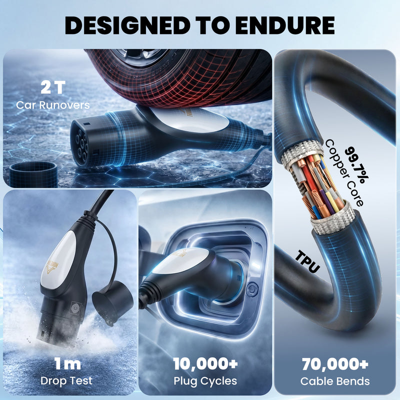 EV Charging Cable 10m Type 2 to Type 2 for Easy Long Reach Home or Public Charging Black White