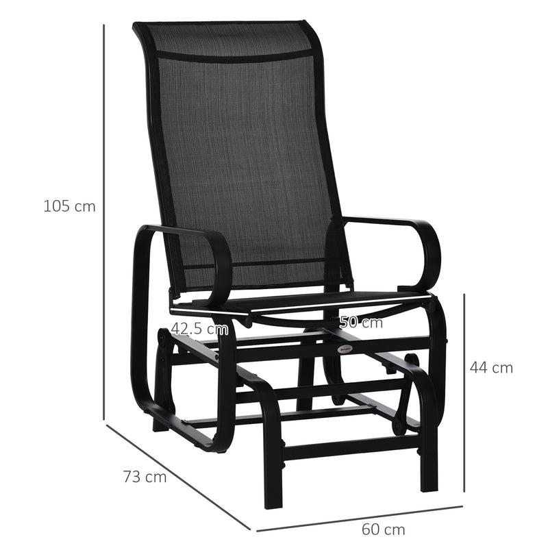 Black Outdoor Glider Rocking Chair with Metal Frame for Relaxing in the Garden