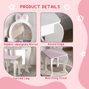 Kids Dressing Table with Mirror and Stool Ideal for Bedroom or Playroom, White and Pink