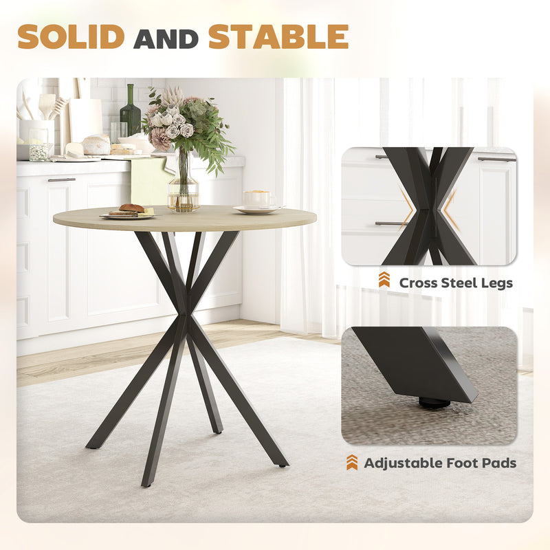 Round 80cm Industrial Dining Table in Oak Finish Ideal for Small Kitchens or Dining Areas