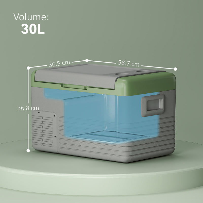 30L Portable Car Fridge in Light Green and Grey Ideal for Travel and Camping by Outsunny AOSOM