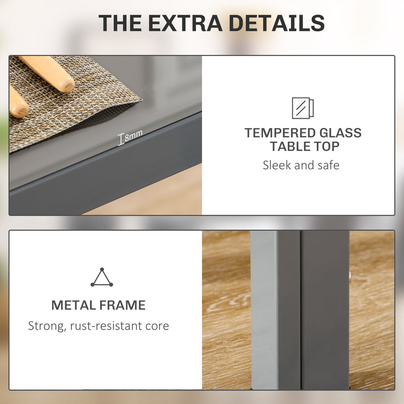 5 Piece Dining Table Set With Glass Top And Faux Leather Chairs For Kitchen Grey