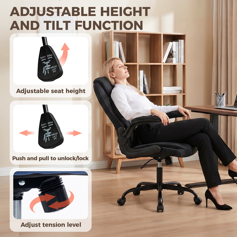 Office Chair with Flip Up Armrests for Space Saving Home Office Comfort