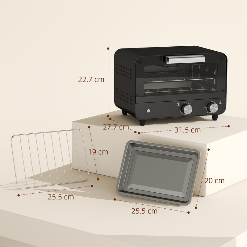 12L Mini Toaster Oven With Timer And Adjustable Heat Ideal For Small Kitchens Black AOSOM