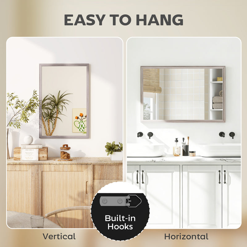 HOMCOM Wall Bathroom Mirror, 40 x 60 cm Wall-Mounted Mirror for Living Room, Bedroom, Hallway, Grey AOSOM