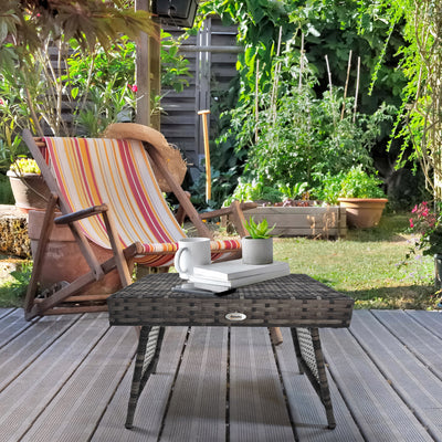 Foldable Rattan Garden Side Table with Steel Frame Space Saving Patio Coffee Table