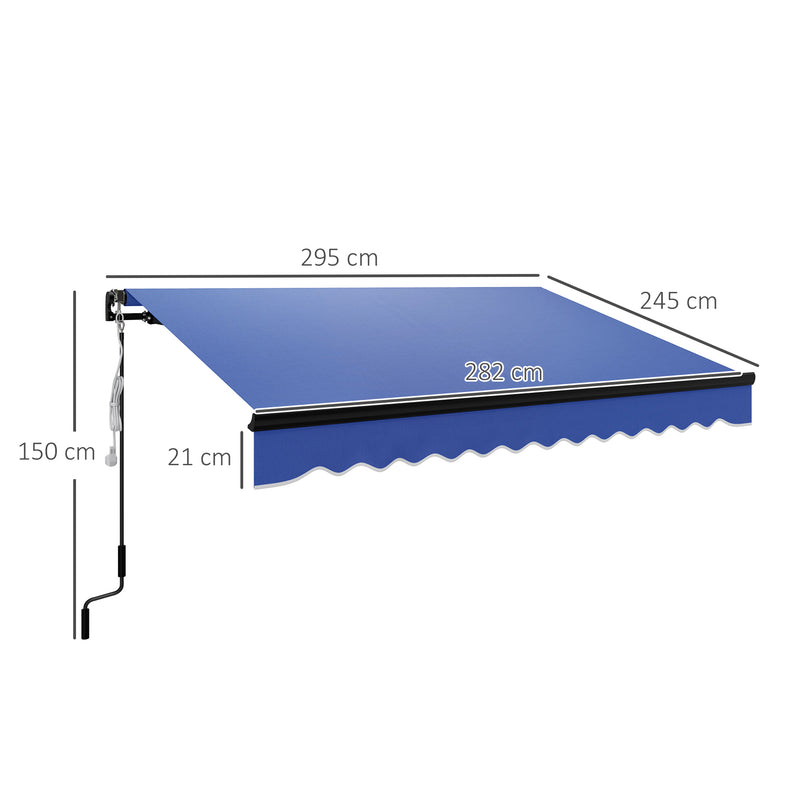 Blue 3 x 2.5m Electric Retractable Awning with LED Light and Remote Control by Outsunny