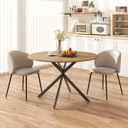 4 Seat Round Dining Table Industrial Style with Wood Effect Top and Black Steel Frame for Kitchen