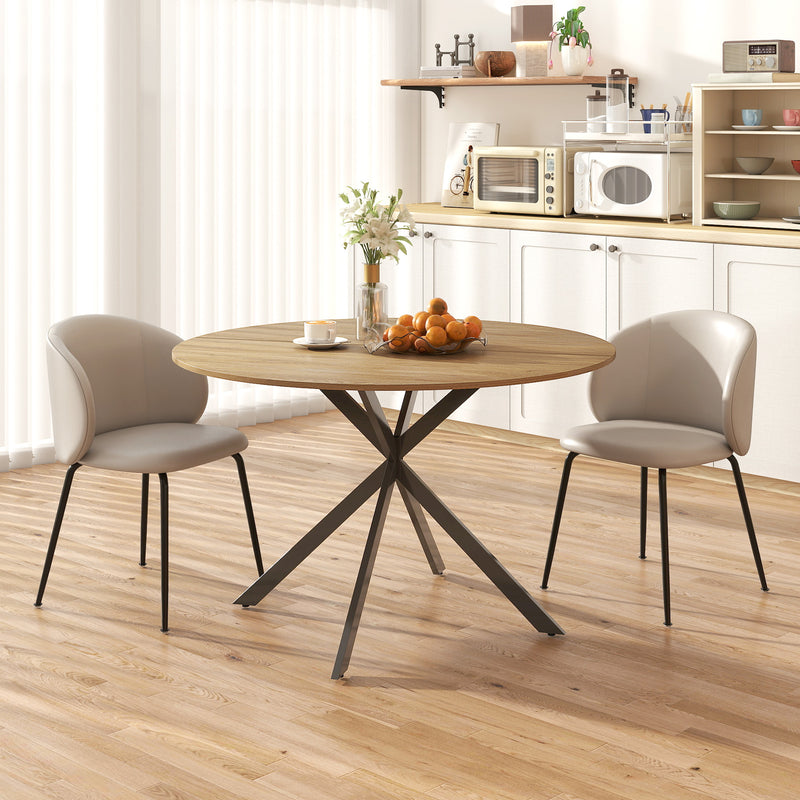 4 Seat Round Dining Table Industrial Style with Wood Effect Top and Black Steel Frame for Kitchen