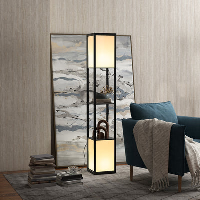 Modern Shelf Floor Lamp with Dual Ambient Lighting for Living Room or Bedroom, Black