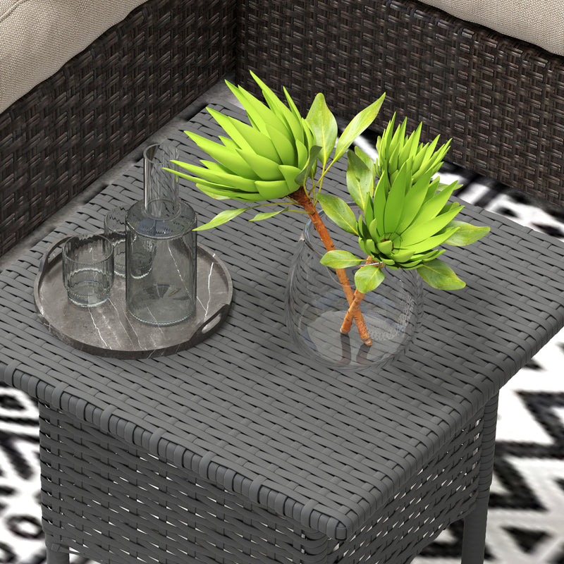 Grey Rattan Side Table Outdoor Coffee Table with Plastic Board for Garden Patio Balcony by Outsunny