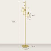 Gold Industrial 3 Light Floor Lamp with Dimmable Steel Shades for Living Room