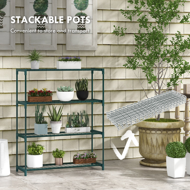 Black Four Tier Steel Plant Stand Indoor Outdoor Garden Storage Shelf by Outsunny