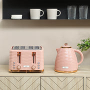 3000W Kettle and 4 Slice Toaster Set with 7 Browning Levels and Crumb Tray, Light Pink