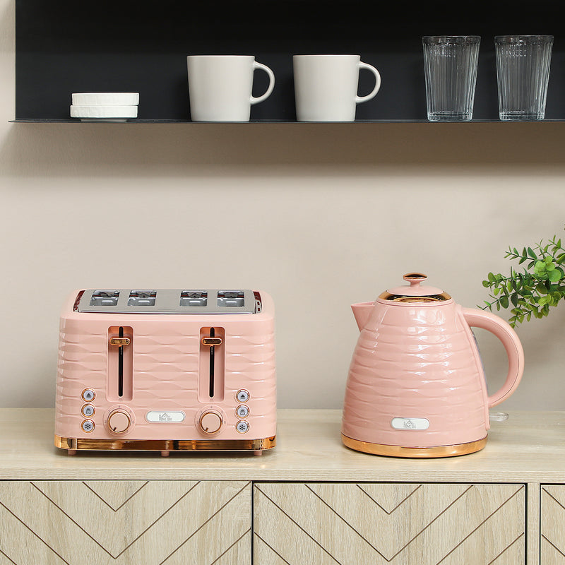 3000W Kettle and 4 Slice Toaster Set with 7 Browning Levels and Crumb Tray, Light Pink
