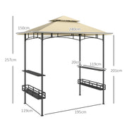 8 x 5 ft Beige Grill Gazebo Canopy Double Tier BBQ Shelter with Shelves and Hooks by Outsunny