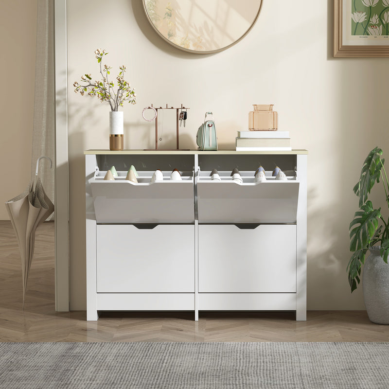 Shoe Cabinet for Hallway Storage Holds 16 Pairs Slim Design for Small Spaces White AOSOM