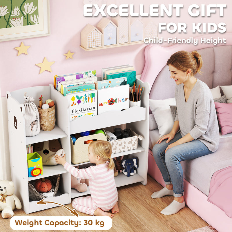 Kids Toy Storage Shelf With Bear Design for Easy Organisation and Independent Use White AOSOM