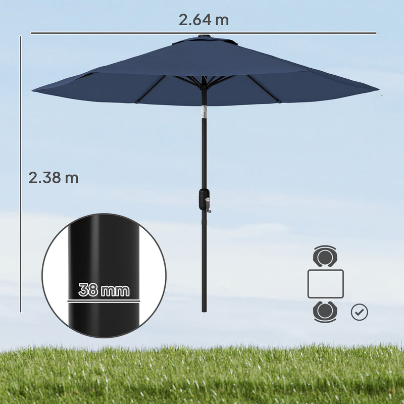 Garden Parasol with Tilt and Crank for Patio Shade and Sun Protection, Navy Blue