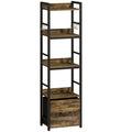 Slim Bookshelf with Drawer and Hooks for Small Spaces and Corners Rustic Brown AOSOM