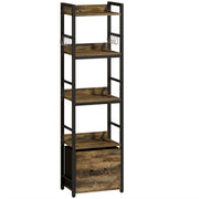Slim Bookshelf with Drawer and Hooks for Small Spaces and Corners Rustic Brown AOSOM