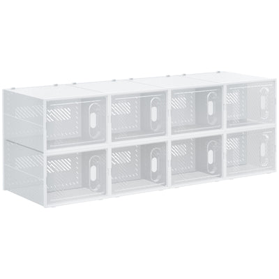 8 Piece Clear Stackable Plastic Shoe Storage Boxes with Magnetic Door for Sizes up to 12 by HOMCOM