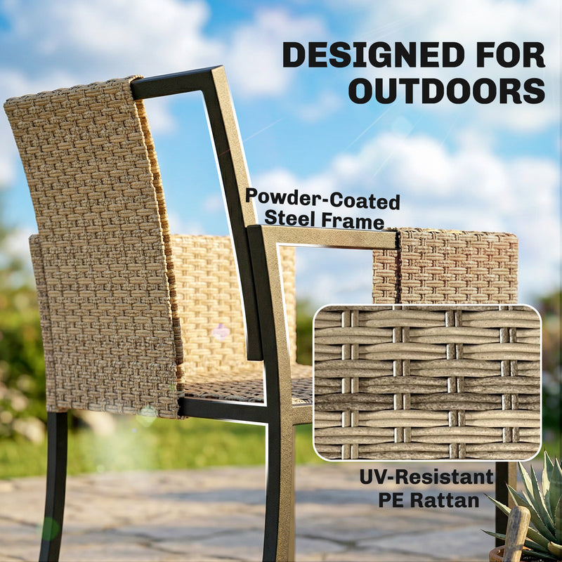Rattan Garden Dining Set for 6 with Cushioned Chairs and Easy Clean Table Light Brown Outsunny